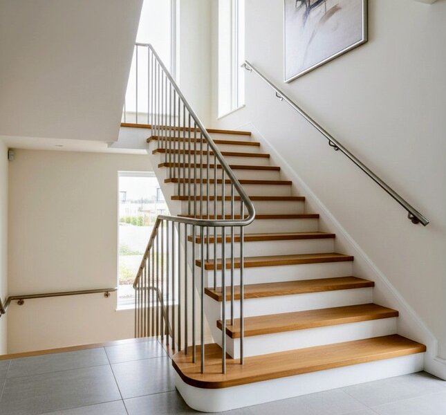 Escalier sécurisé avec rampe double pour prévention chutes personnes âgées