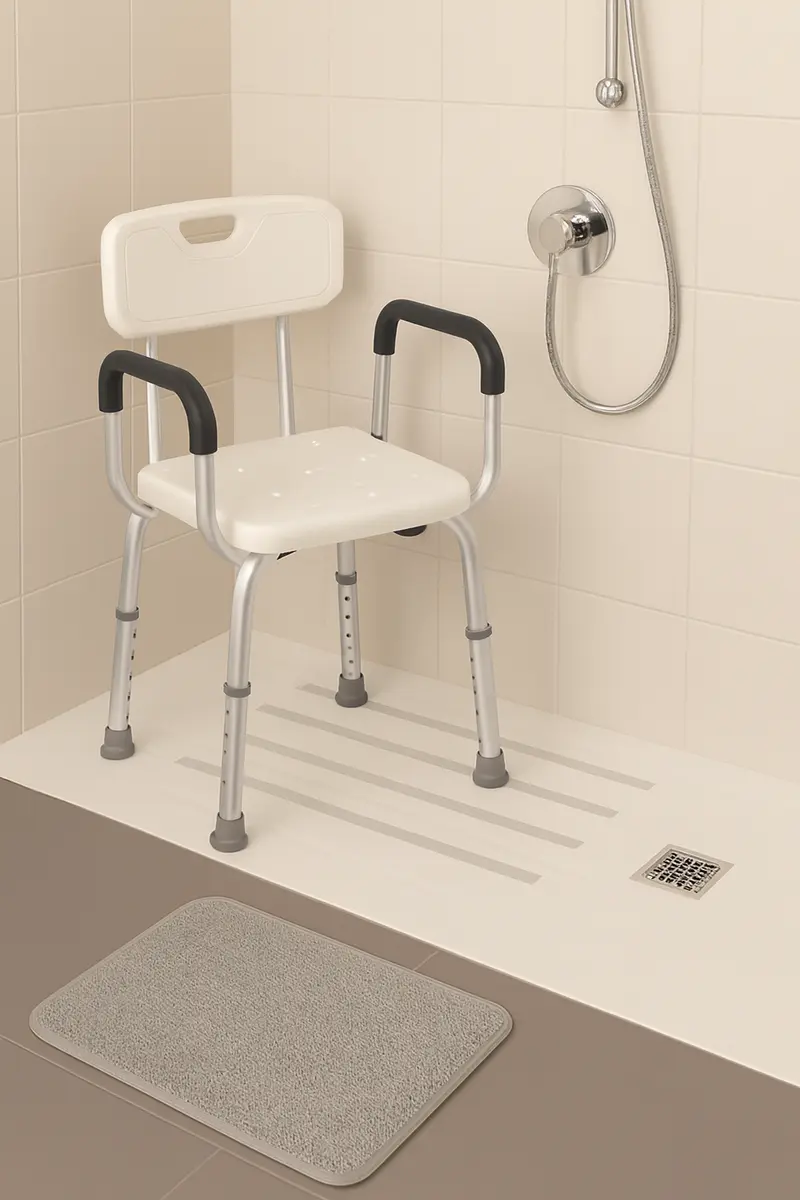 Siège de douche avec dossier et accoudoirs